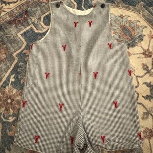 Checkered Romper with Red Lobster Embroidery